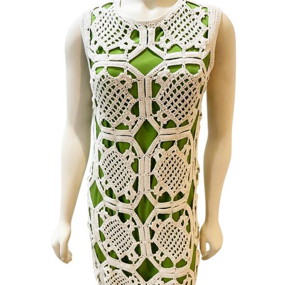Tory Burch Lexi Crochet Dress Runway Green RARE Size S $550 - Picture 3 of 16